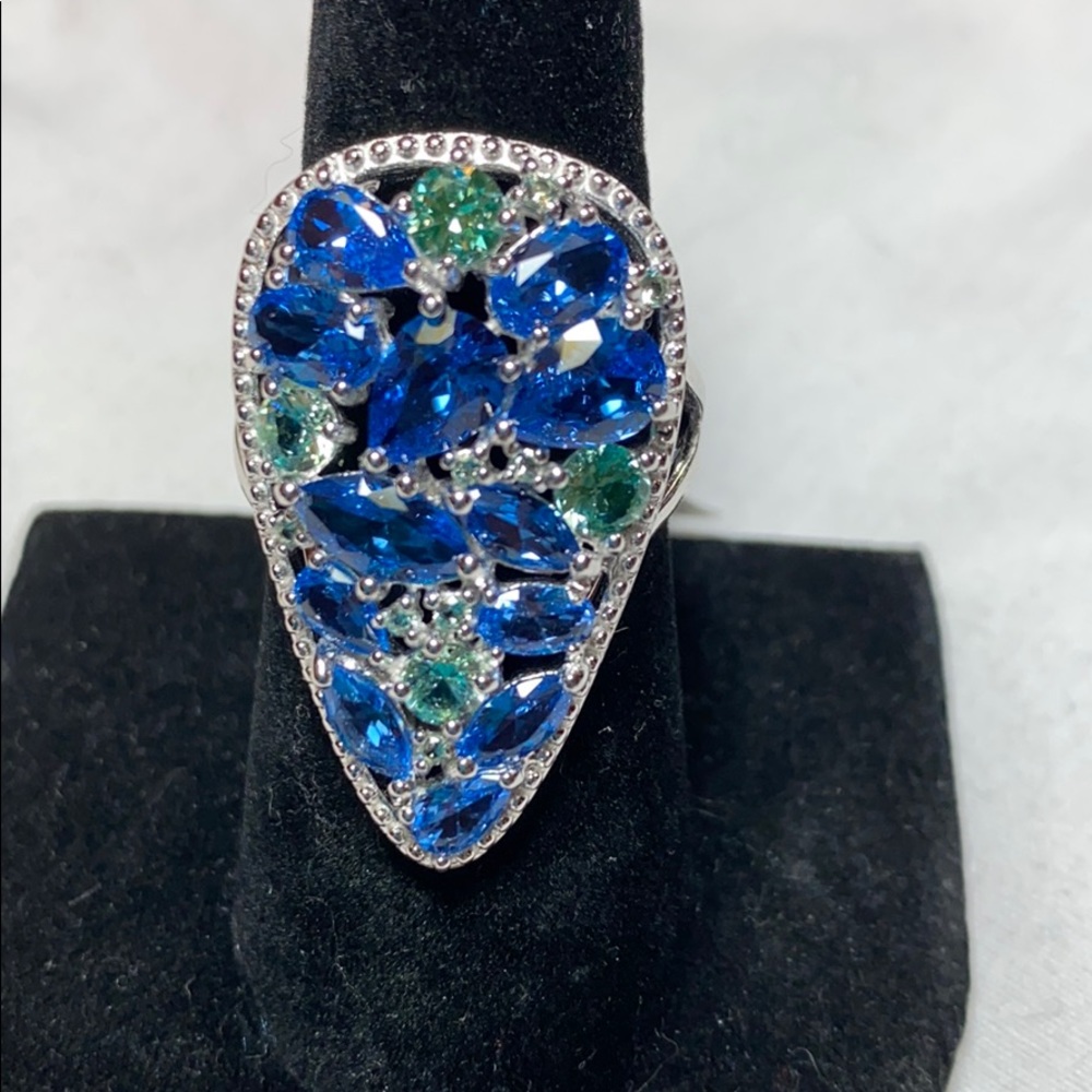 Lab Created Blue Spinel & Green Spinel Ring - Picture 6 of 12